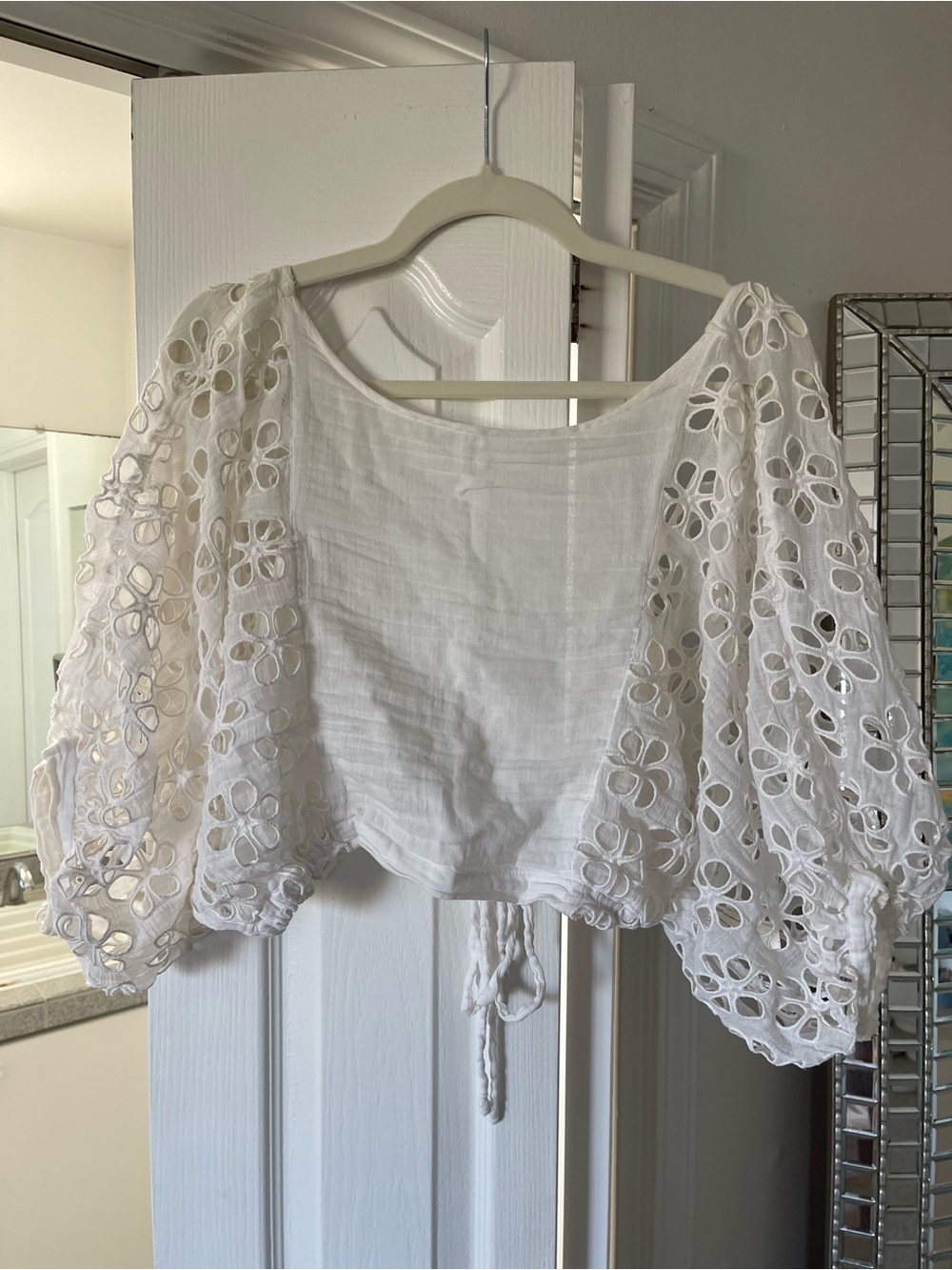 Free People Eyelet Puff-Sleeve Crop Top